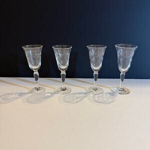 Vintage Radio Glass Japan Style Etched Cordial Glasses Set Of 4